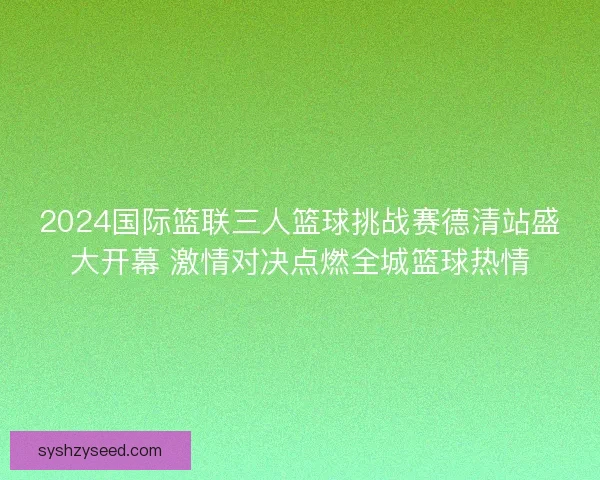 2024国际篮联三人篮球挑战赛德清站盛大开幕 激情对决点燃全城篮球热情